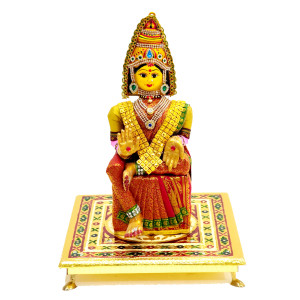 Goddess Lakshmi Ammavaru Idol with Decorative Peeta (12x12 Inches)