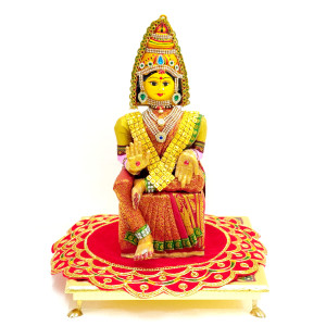 Goddess Lakshmi Ammavaru Idol with Decorative Peeta & Velvet Mat 12x12 Inches