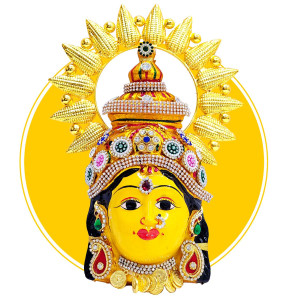 Traditional Ammavaru Face Idol with Peacock Crown – Varalakshmi Festival Decor