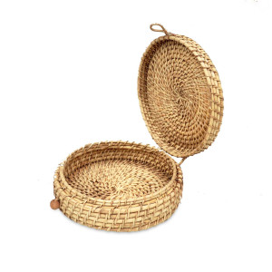 Handwoven Bamboo Round Storage Box with Lid