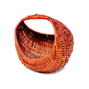 Handwoven Bamboo Round Basket with Arched Handle – Rustic Utility