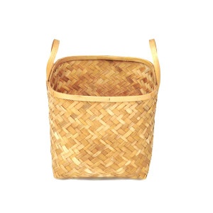 Handwoven Bamboo Square Storage Basket with Handles – Natural Finish