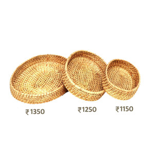 Handwoven Bamboo Round Tray Basket Set – Traditional Multi-Utility