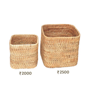 Handwoven Bamboo Square Storage Basket Set – Premium Utility