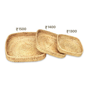 Handwoven Square Bamboo Trays – Set of 3 (Multipurpose Utility Baskets)