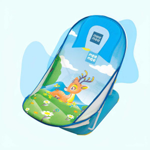 Mee Mee Compact Anti-Skid Baby Bather with Reclining Seat (Stag Design, Blue)
