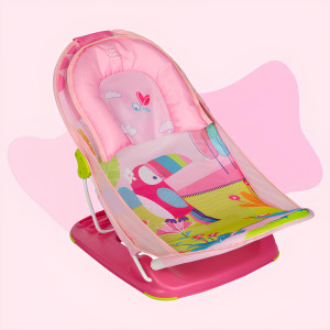 Mee Mee Compact Anti-Skid Baby Bather with Reclining Seat (Toucan Bird Design, Pink)