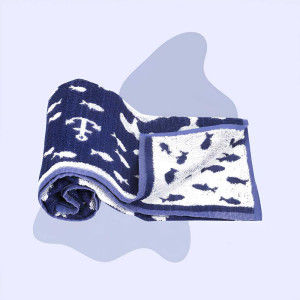 Mee Mee Soft Absorbent Bamboo Cotton Baby Towel | Reversible Baby Towel with Quick Absorb (Dark Blue/White)