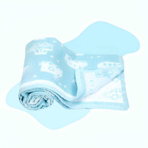 Mee Mee Soft Absorbent Bamboo Cotton Baby Towel | Reversible Baby Towel with Quick Absorb (Light Blue, Car Print)