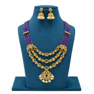 Purple Beads Kundan Pendant Necklace Set