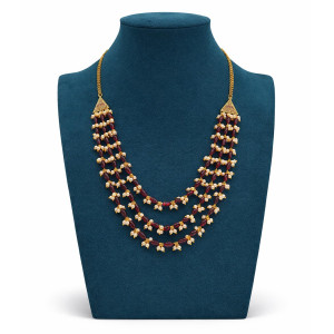 Maroon Beads Pearl Layered Necklace