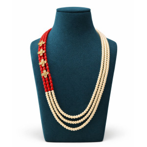 Red Beads Pearl Layered Necklace