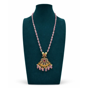 Pink Beads Pendant Long Necklace