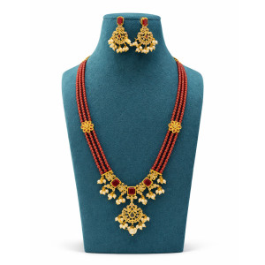 Red Beads Pendant Necklace Set