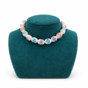 Floral Print Beaded Choker Necklace