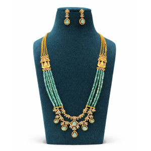 Green Beads Temple Pendant Necklace Set