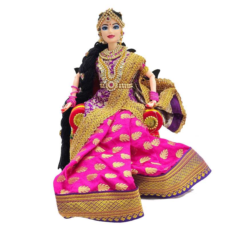 Elegant Indian Bride Doll in Green Saree with Traditional Accessories
