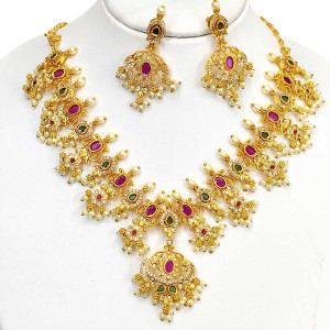 Grand Butta Pusalu Necklace Set with Ruby & Emerald Accents