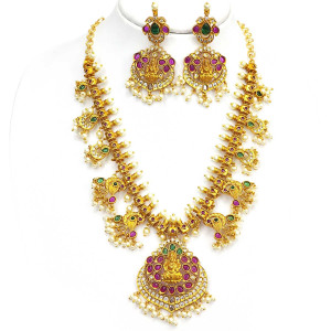 Traditional Butta Pusalu Necklace Set with Goddess Lakshmi Pendant