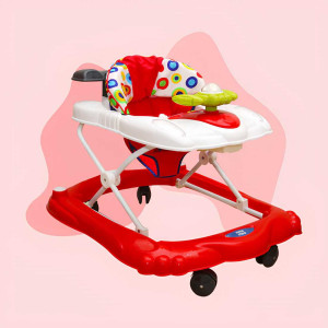 Mee Mee Adjustable Baby Walker – With Padded Seat & Play Tray (Red)