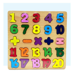 Wooden Number Puzzle 1 to 20 – Educational Board with Math Symbols