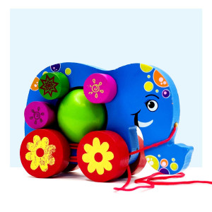 Elephant Pull-Along Toy – Wooden Animal Toy with Moving Gears