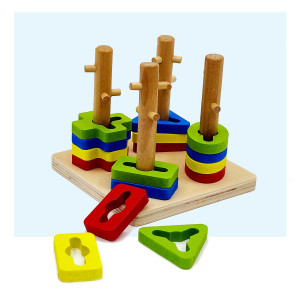 Wooden Interlocking Shape Sorter – Montessori Puzzle Toy for Toddlers