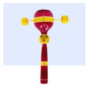 Channapatna Wooden Handheld Damru Toy – Doll Design Musical Rattle
