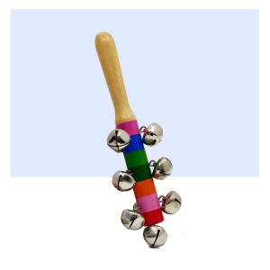 Channapatna Wooden Hand Bell Rattle – Rainbow Handle Musical Toy