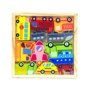 Channapatna Wooden Vehicle Puzzle Board – Handcrafted Educational Toy