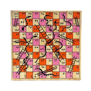 Channapatna Wooden Snakes and Ladders Board Game – Handcrafted Traditional Playset