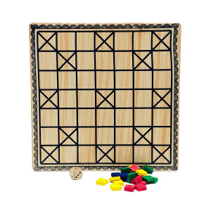 Channapatna Wooden Ludo Board Game – Handcrafted Traditional Playset with Dice & Coins