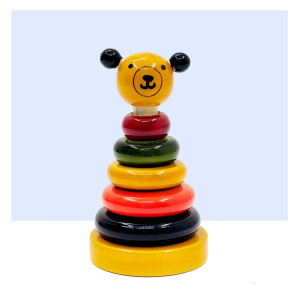 Channapatna Wooden Ring Stacking Toy – Bear Head Multicolor Stacker