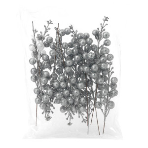 Glitter Silver Berry Picks