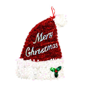 Red Tinsel Santa Hat Sign