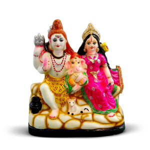 Hand-painted Shiv Parivar Idol – Lord Shiva, Goddess Parvati & Ganesha