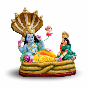 Hand-painted Vishnu Lakshmi with Brahma Idol – Anant Shesha Form