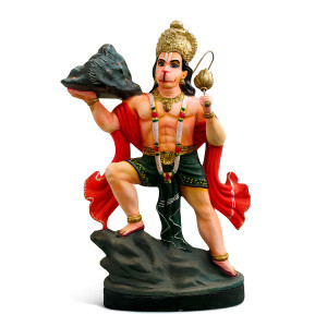 Hand-painted Lord Hanuman Idol Carrying Sanjeevani Mountain