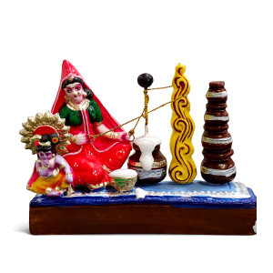Hand-painted Yashoda with Baby Krishna Idol – Butter Churning Scene