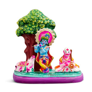 Lord Krishna Under Tree with Devotee Clay Idol