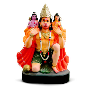 Hand-painted Lord Hanuman Idol Carrying Rama and Laxmana