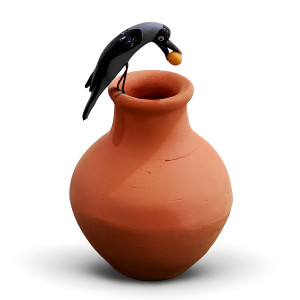 Thirsty Crow with Pot Concept Figurine