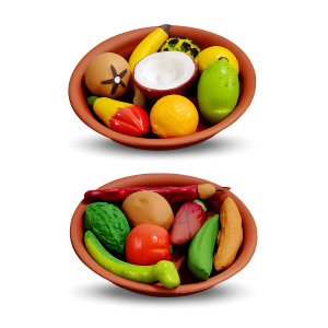 Clay Fruits & Vegetables Set in Terracotta Bowls