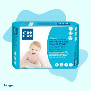Mee Mee Breathable Premium Baby Diaper Pants With Wetness Indicator and Leak-Proof Edges (Large, 24 Pcs)