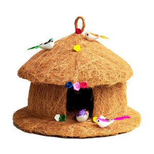 Coconut Coir Large Hut with Birds – Handcrafted Eco-Friendly Decor
