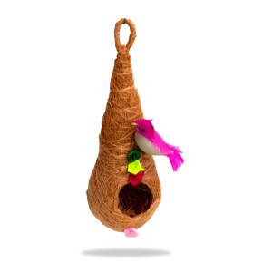 Coconut Coir Bird Nest Décor with Artificial Bird