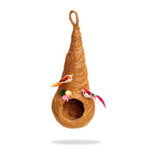 Coconut Coir Bird Nest Decor with Two Birds