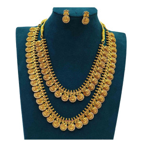Antique Gold-Plated Double Layer Coin Long Haram Necklace Set