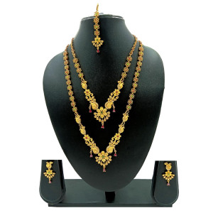 Elegant Peacock Floral Necklace Set with Maang Tikka – Gold Plated Lightweight Design
