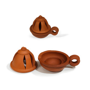 Clay Dome Diya Set (With Cover)
